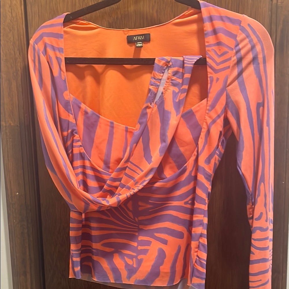 AFRM Asymmetrical Orange and Purple Blouse